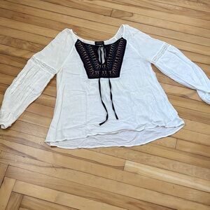 Kookai White Blouse with Black and Gold Embroidery
